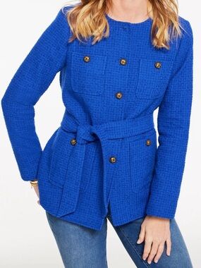 NWT Talbot’s Women’s Cobalt Blue Tweed Tie-Waist Jacket Blazer - Size 8
